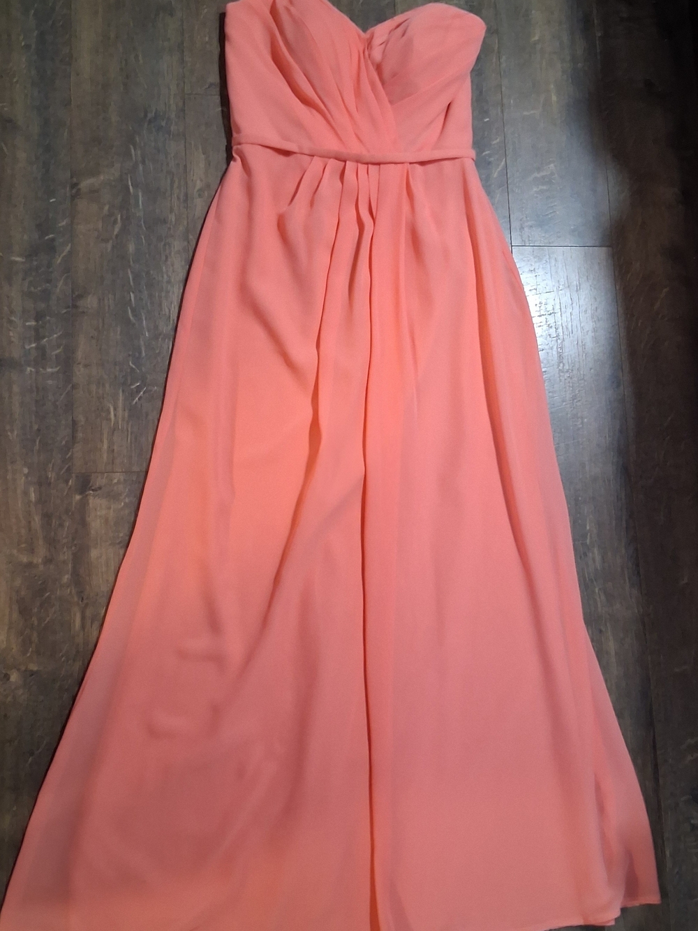 Bari Jay Strapless Coral Pink Chiffon Gown Party Formal Strapless Long  Dress 8
